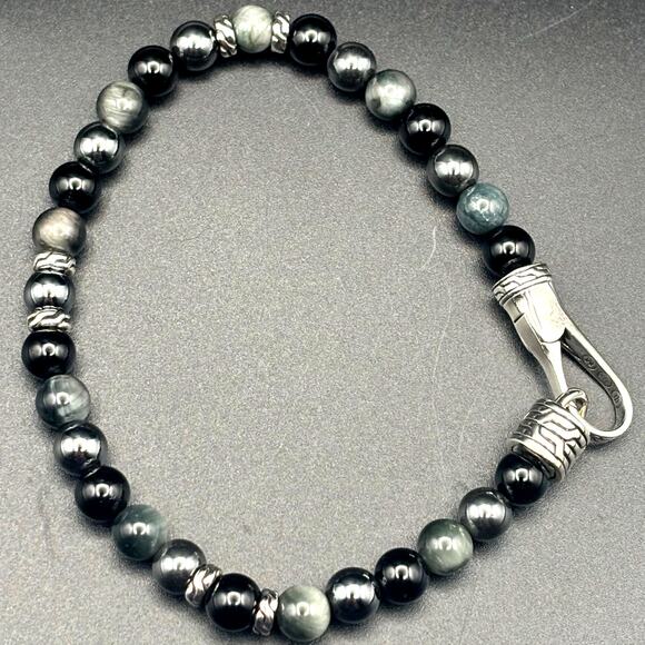 John Hardy Men’s Sterling Silver Beaded Bracelet Onyx Eagle Eye Hematite NIBWT - Picture 9 of 16